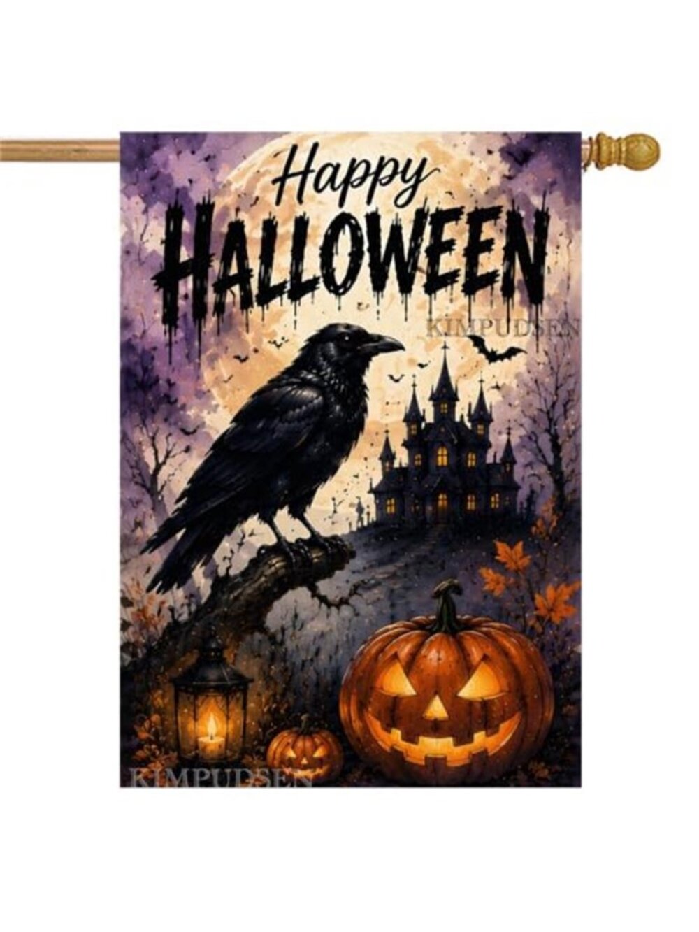Raven Pumpkin Halloween House Flag 28x40 Inch